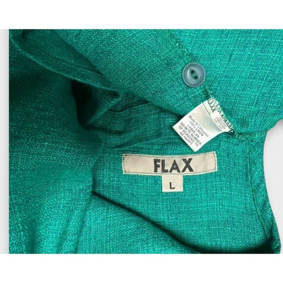 FLAX Womens Maxi Dress Size L Teal 100% Linen Long Sleeve Pockets Lagenlook - Picture 9 of 10